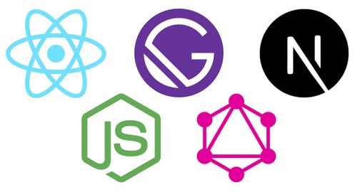ReactJS, GatsbyJS, NodeJS, NextJS, NodeJS, and GraphQL logos
